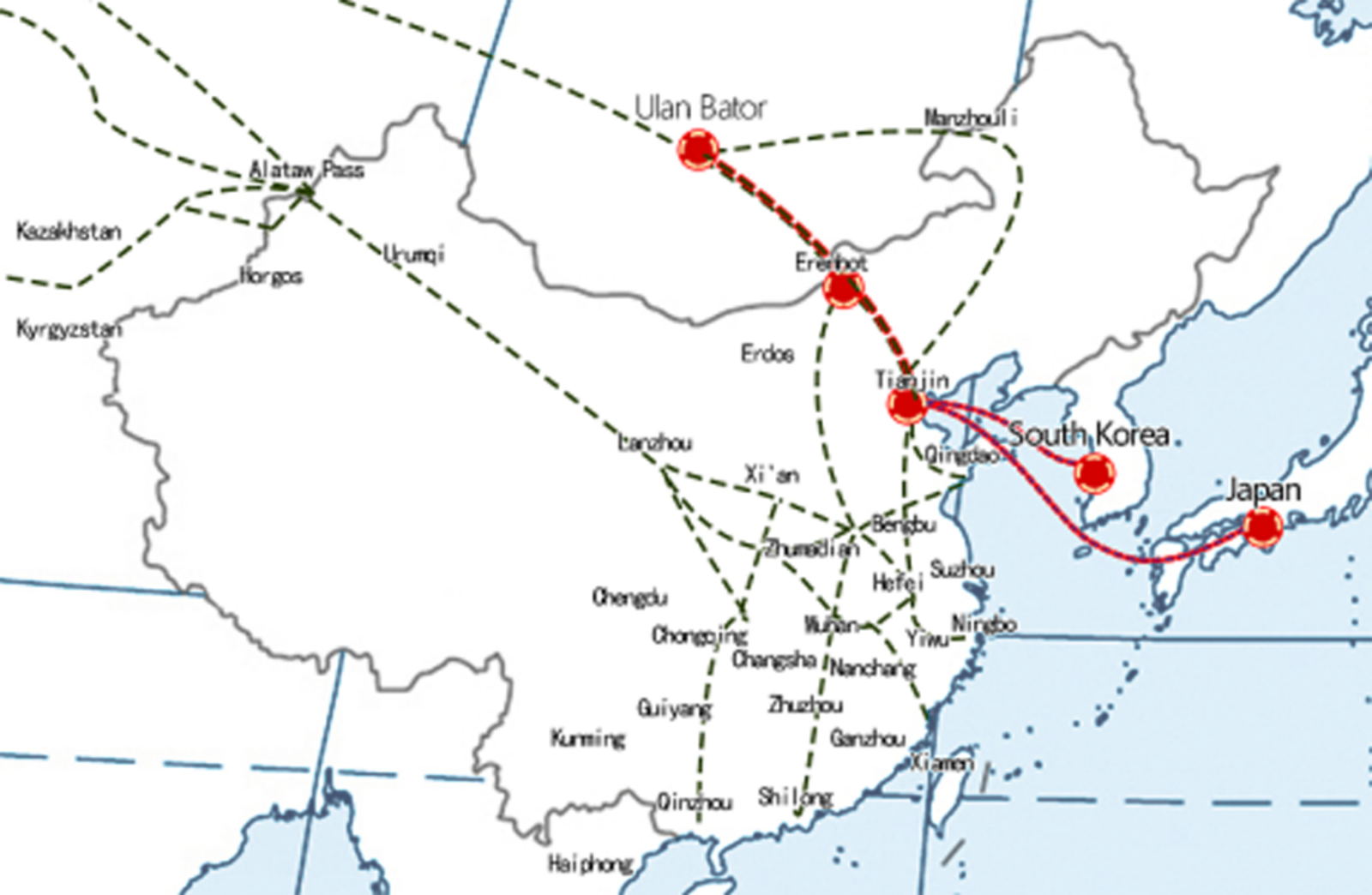 日本/韓国/東南アジア—天津—ウランバートル双方向